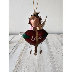 Vintage metal angel cherub ornament love hearts Valentine's‎ wings Xmas tree